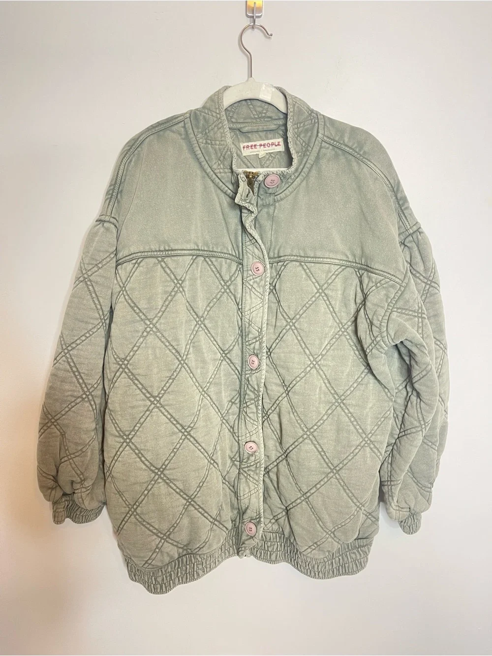 Free People Juno Green quilted coat Jacket size large